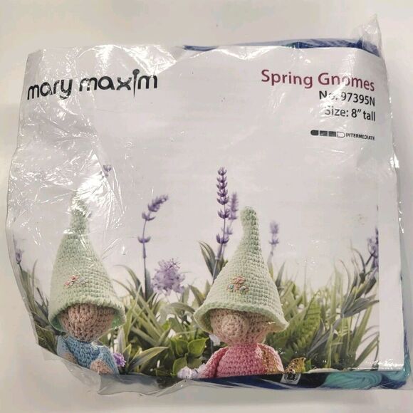 Mary Maxim Acrylic Prism & Regular Yarn Denim Blues White Spring w/Gnome Pattern - Picture 1 of 2